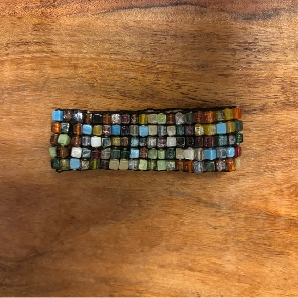 Handcrafted Artisan Square Glass Bead Mosaic Bracelet - Picture 2 of 4